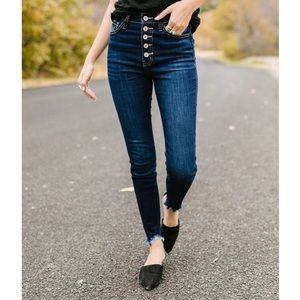 Kancan Buttons and Fringe high rise skinny jeans
